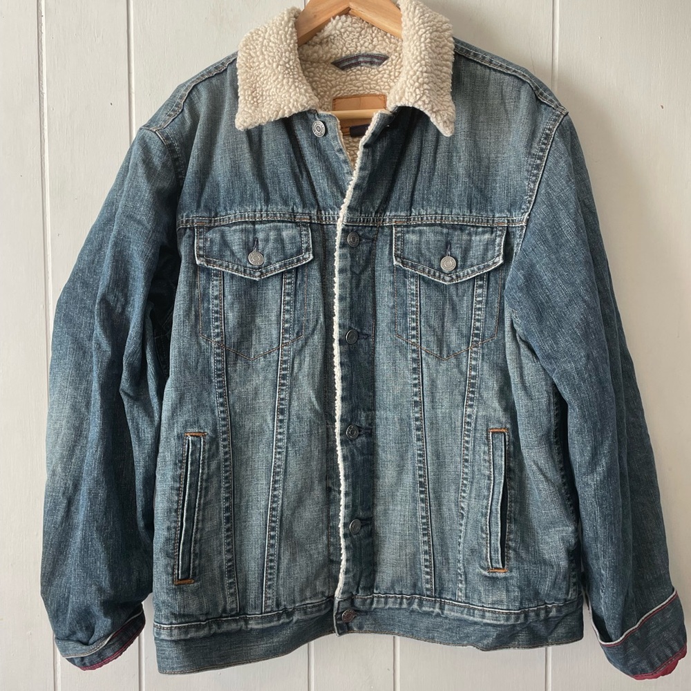 Vtg Gap Sherpa Lined Denim Jean Jacket Button Down Heavy Fall 2004 Mens M